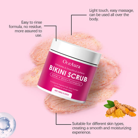 Bikini Area Exfoliator with 10% AHA+BHA & Turmeric For Bikini Underarm Area,Skin Moisturizing, Smoothing Exfoliating Body Scrub