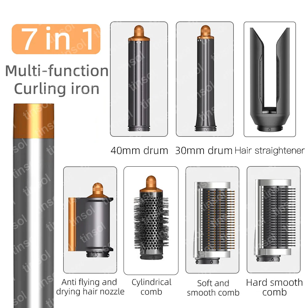 TINSOL 7 in 1 Multi-Function Hair Dryer & Styling Tool Automatic Curling Set 1300W Straightener Professional Salon Hair Dryer