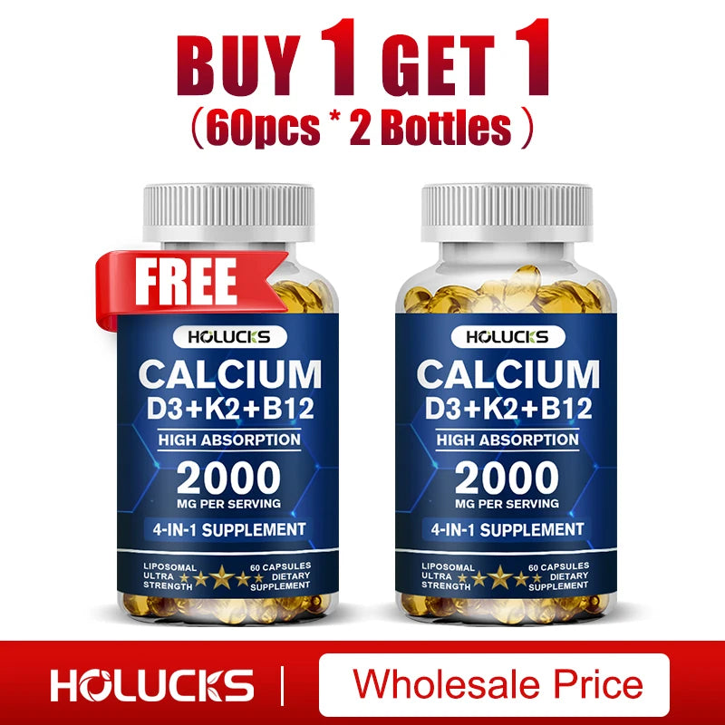Calcium + D3 + K2 + B12 Capsules, Strength Bone & Teeth, Muscle Health, Replenish Joints, Support Immune Function