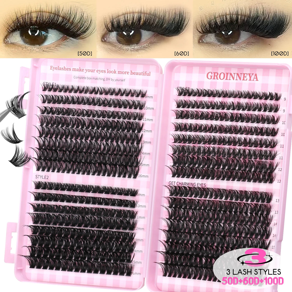 GROINNEYA Fluffy Lash Clusters DIY Natural Thick Cluster Lashes Fluffy Soft Mink Lashes Extension Individual Eyelashes Makeup