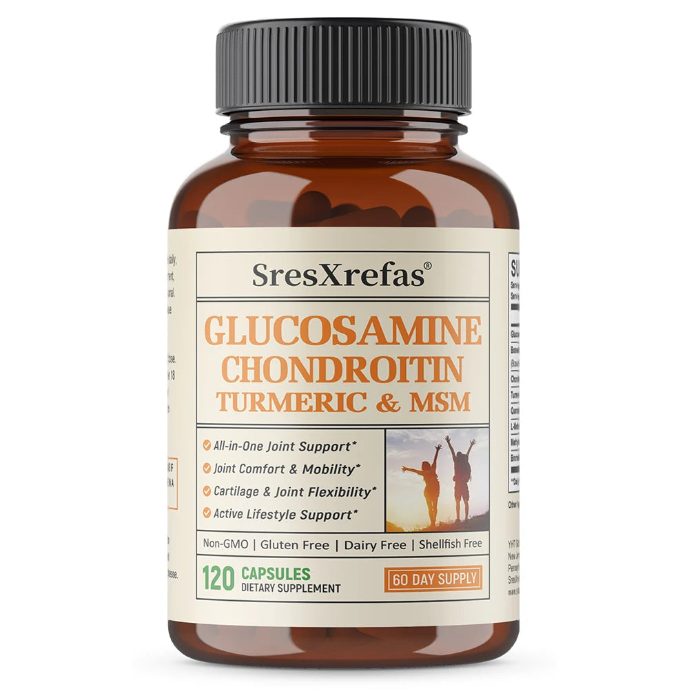 Glucosamine Chondroitin MSM Turmeric Capsules, Supports Hips, Knees, Joint, Bone, Cartilage Health & Mobility, Flexibility