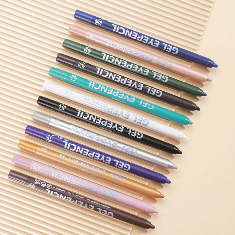 12 Colors Shine Pearlescent Eyeliner Pencil Waterproof Lasting Matte White Black Brown Smooth and Easy To Color Eyeliner Gel Pen