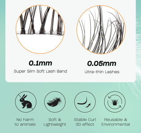 Individual Lashes Cluster C Curl Mix Lash Clusters 3D Wispy DIY Eyelash Extension 0.1mm Super Thin Band Resuable Natural Lashes