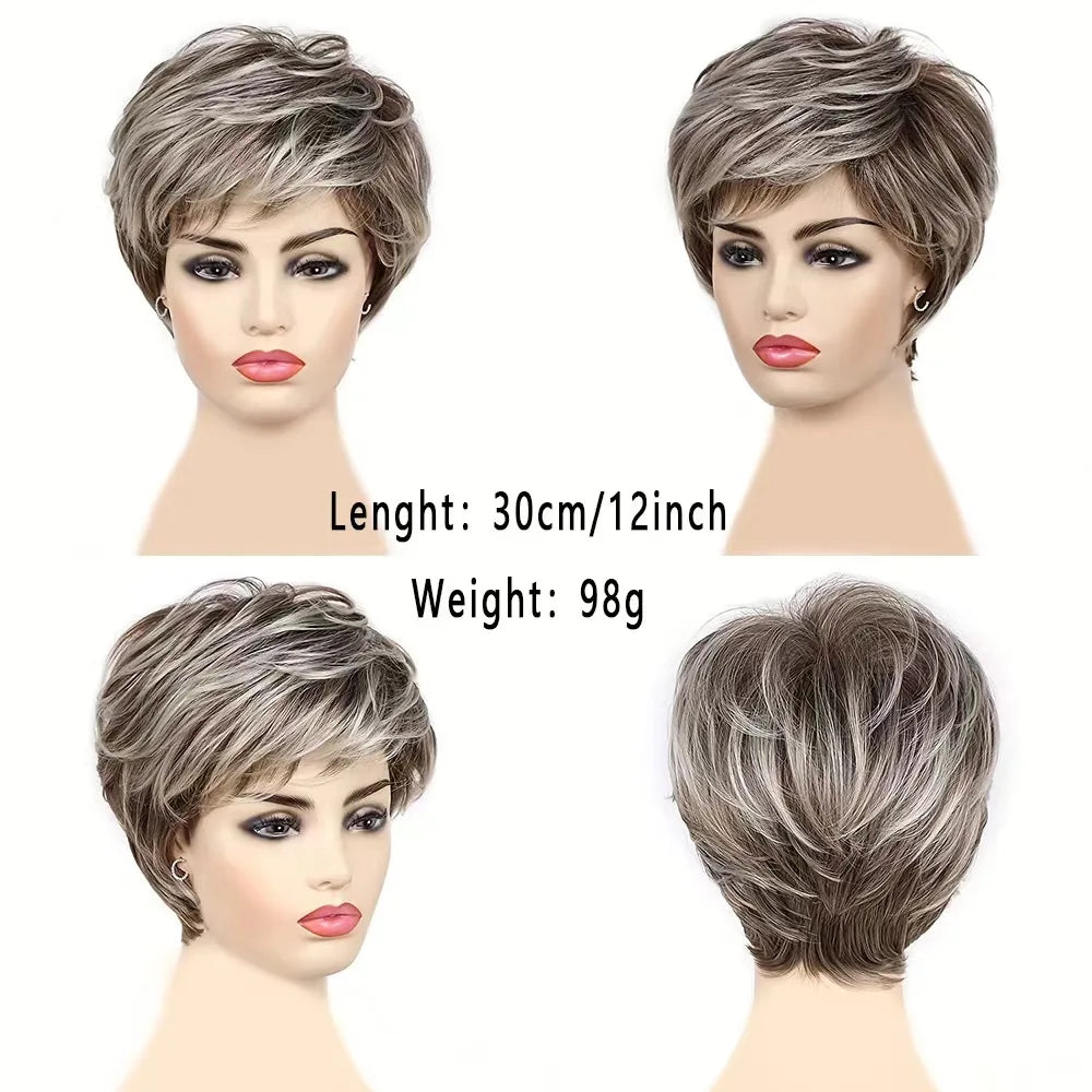 Fashionable short brown mixed color straight hair wig for woman