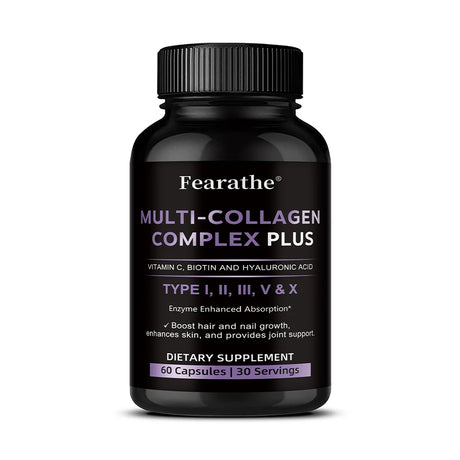 Multi Collagen Capsules, Type I/II/III/V/X Collagen, Biotin & Hyaluronic Acid, Support Skin Hair Nail Joint & Overall Wellness