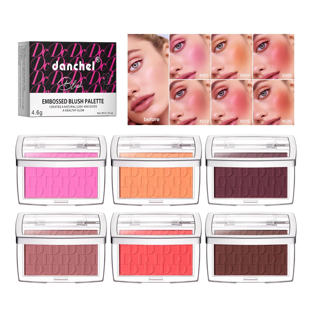 Matte Embossed Blush Palette High Pigmented Pink Coral Cheek Blush Powder With Professional Makeup Brush