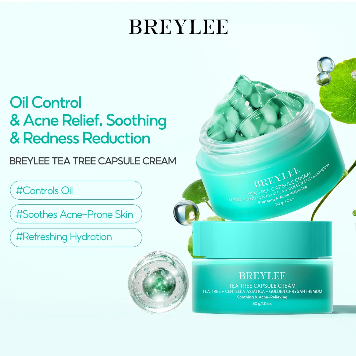 BREYLEE Tea Tree Essence Face Cream Acne Patch 4-Piece Set, Balances Oil And Water, Treats Acne