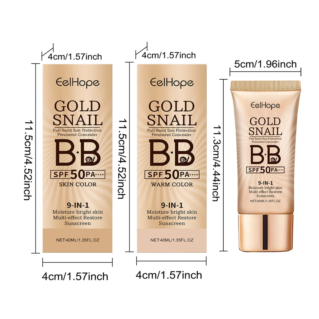 Gold Snail Sunscreen BB Cream SPF 50 Sun Block Makeup Moisturize Face Concealer Long-Lasting Isolation Lotion Concealer Cosmetic
