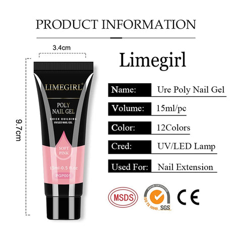 Limegirl Poly Nail UV Gel Set for Nails Quick Extension Building Soak Off UV Polys Nail Gel Kit Manicure Art Decoration Tools