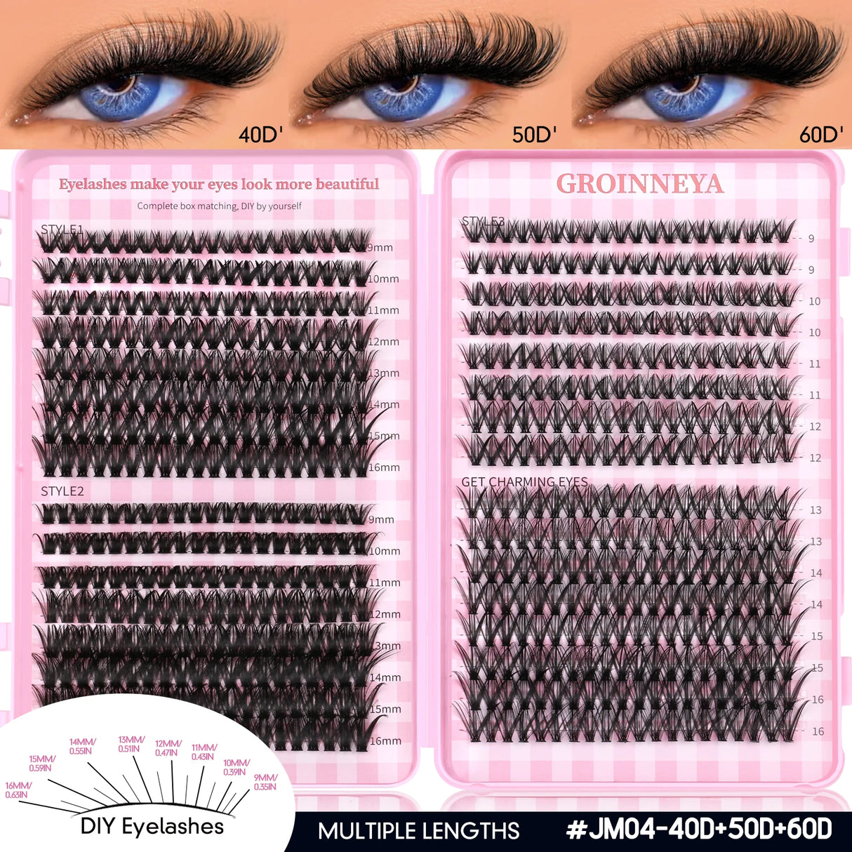 GROINNEYA Fluffy Lash Clusters DIY Natural Thick Cluster Lashes Fluffy Soft Mink Lashes Extension Individual Eyelashes Makeup