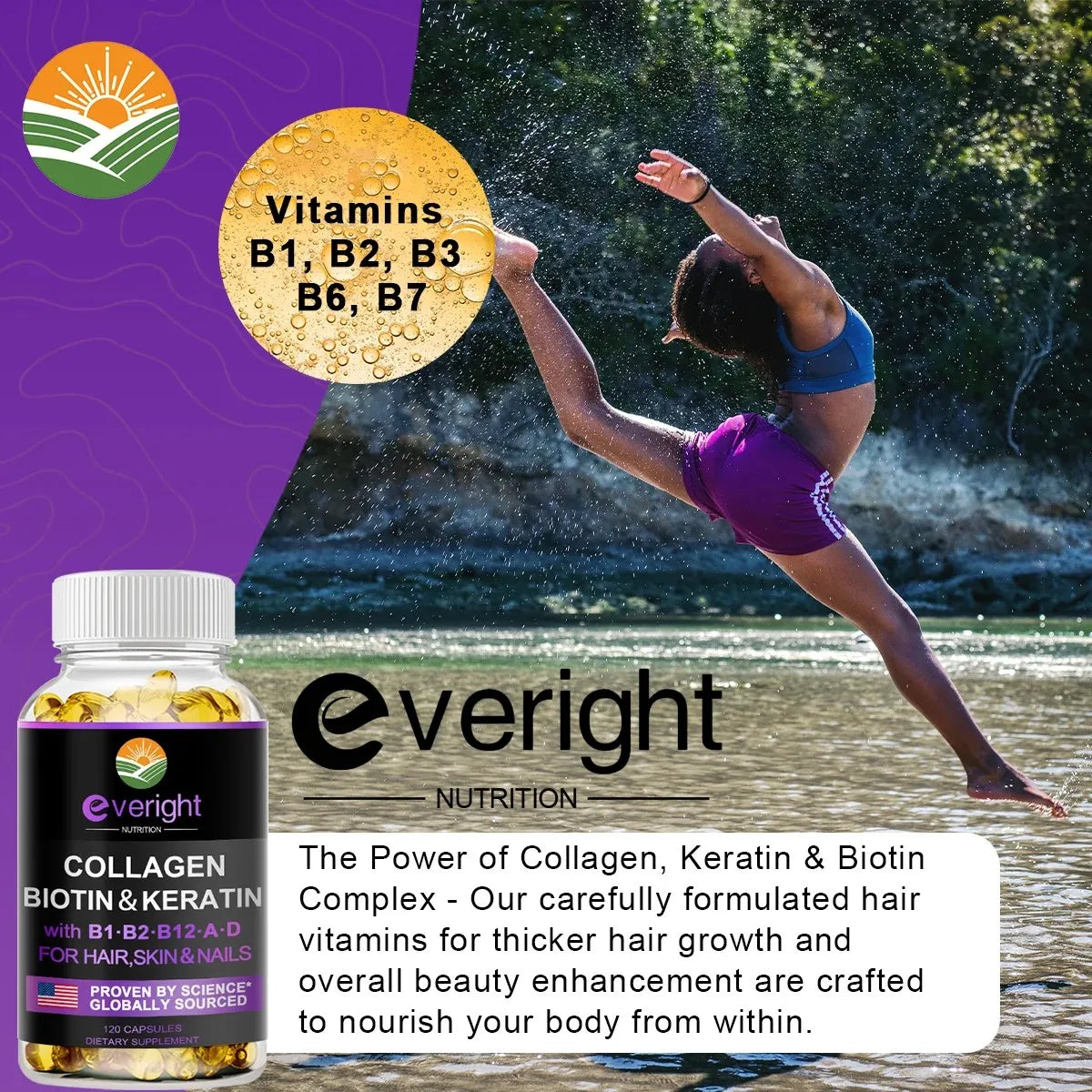 Biotin Hyaluronic Acid, Collagen Keratin –Hair Growth Vitamin – Nails & Skin, B1, B2, B6, B12 Complex Supplement for Men &Women
