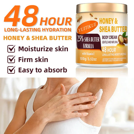YUITIKUE Honey Shea Butter Body Cream 100g 48H Long Lasting Hydrating Lotion with Vitamin E for Dry Sensitive Skin