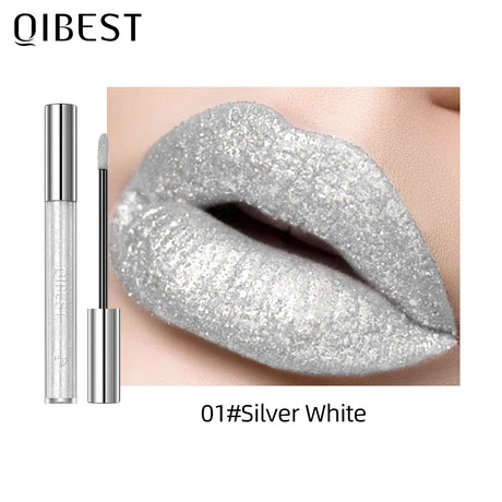 QIBEST Metallic Glitter Liquid Lipstick Makeup Waterproof Lip Gloss Long-lasting Shimmer Metal Diamond Lip Glaze Tint Charming