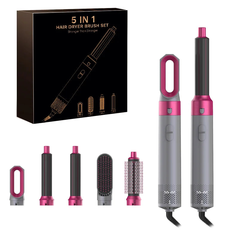 5 in 1 Hair Styler Powerful Fast Drying Ionic Hair Dryer High Speed Hot Comb Brush Set Professional Hair Straightener