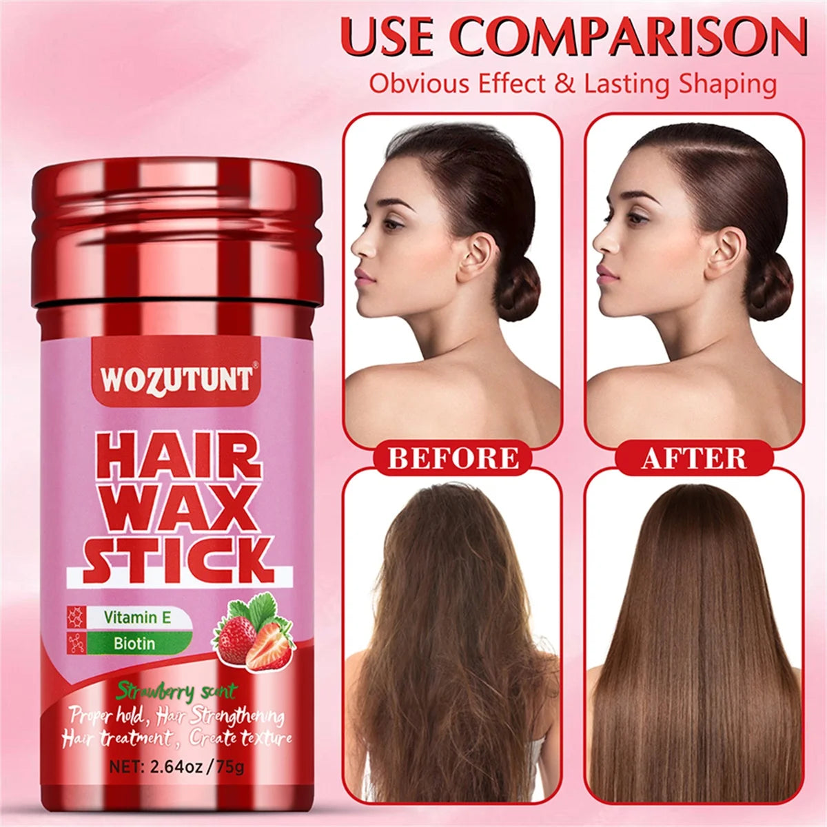 WOZUTUNT 75g Wax Stick with Styling Comb for Natural Hair and Wig Long-Lasting Hold Solid Wax Cream Multi-Functional Hair Pomade