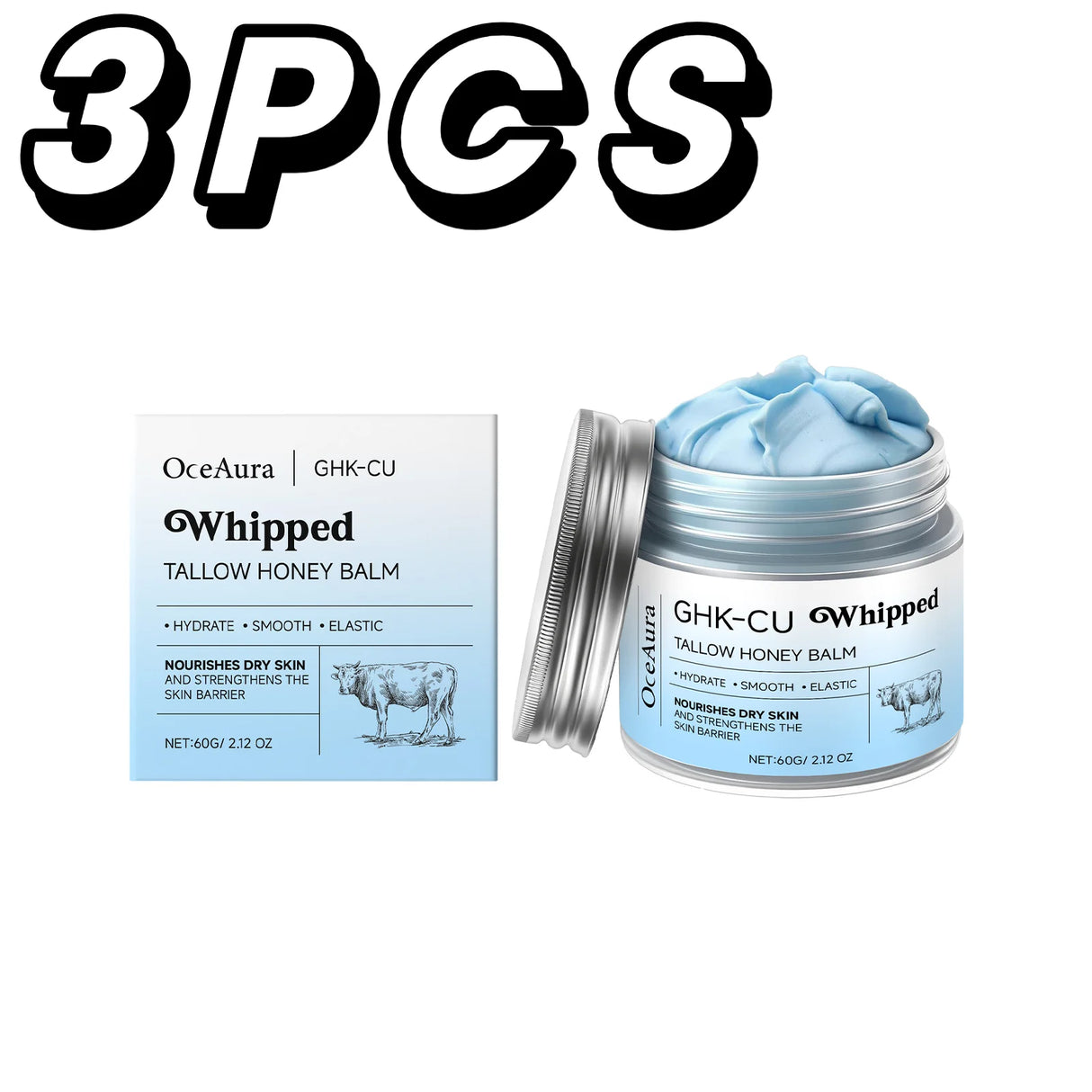 Copper Peptides GHK-Cu Beef Tallow for Skin: Blue Balm Manuka Honey Face and Body Moisturizer for Mature, Dry & Sensitive Skin