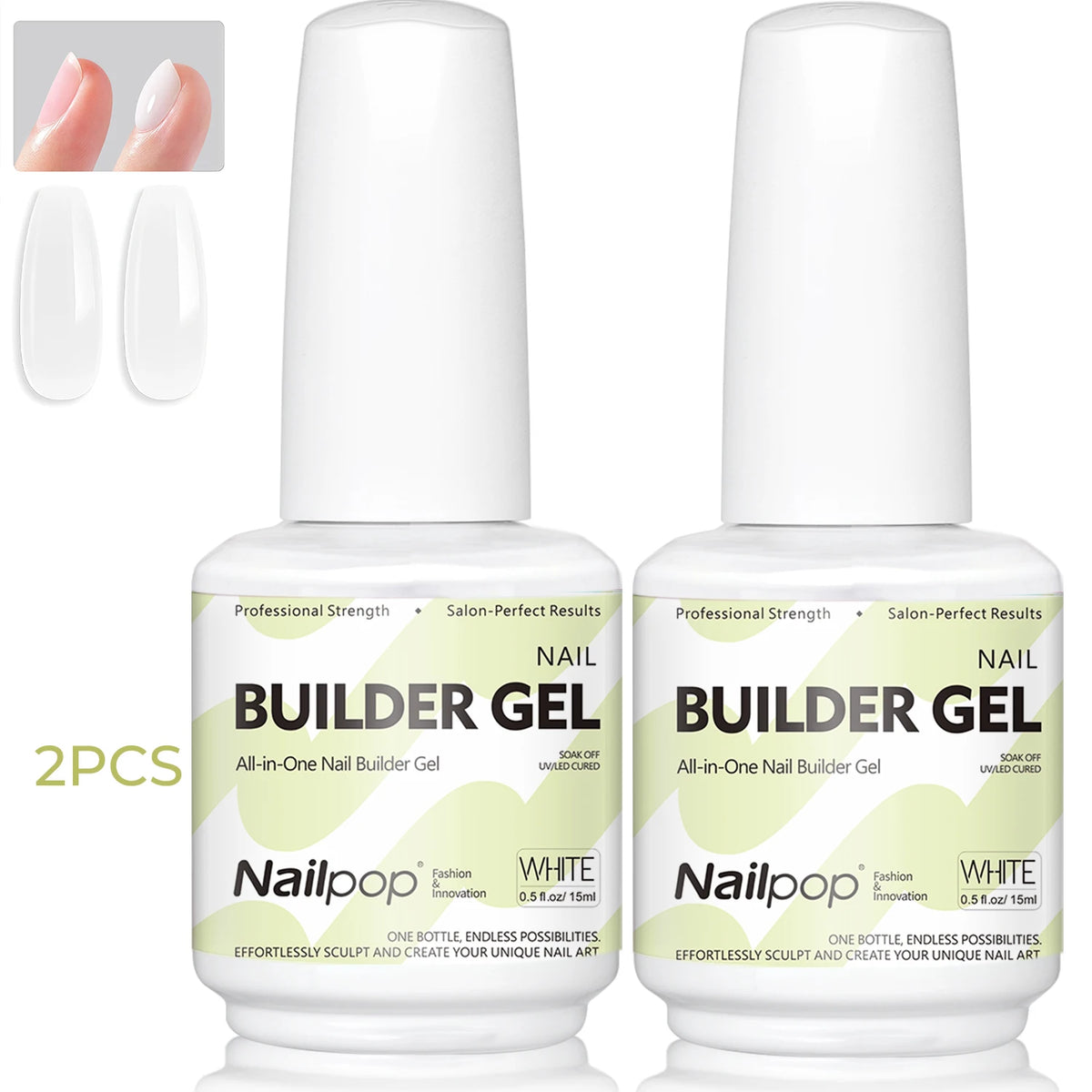 Nailpop 15ml Builder Gel Nail Polish for Nail Apex & Extension Strengthener Upgraded Soak Off UV Gel Rhinestone Glue 4 Colors