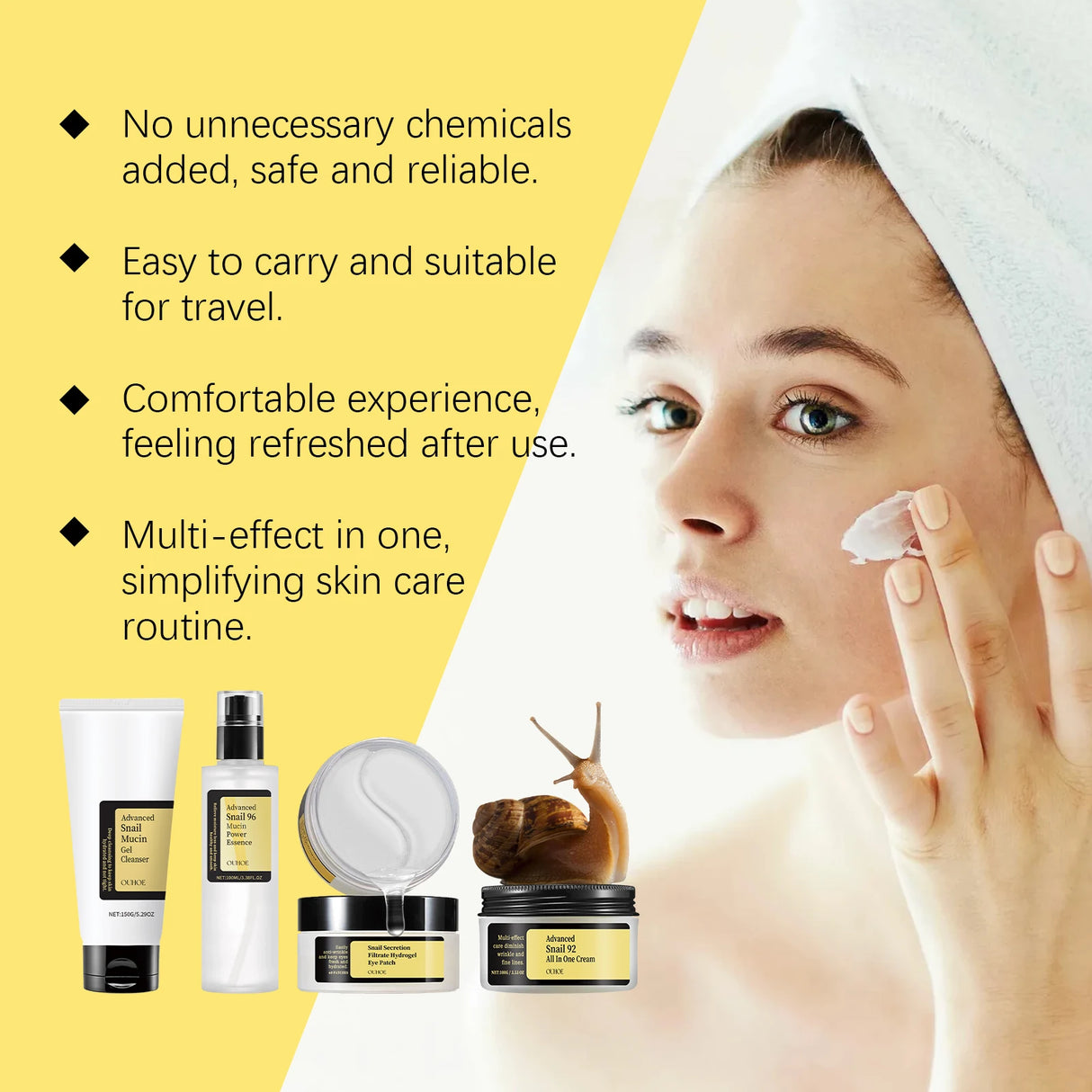 Snail Mucin Skincare Set-Complete 4-Step Glow Routine,Natural Snail Mucin Power&Hydration Barrier,Hydrogel Eye Mask Relief,Gift Packaging