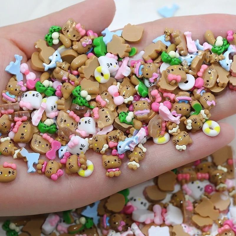 50PCS Nail Parts Charms Cute Cartoon Hello Kitty Nail Art Jewelry Decoration Phone Case Hairpin Manicure Press On Accessories