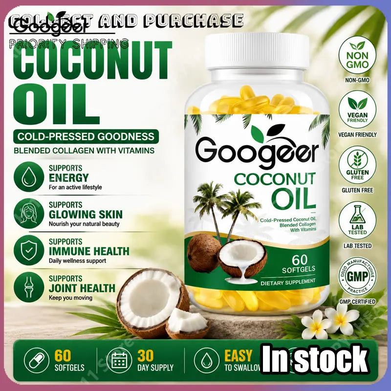 Coconut Oil Softgels Blended Collagen Vitamin E with Vitamins Hair Skin Nails Beauty Supports Energy Vitality 60 Softgels