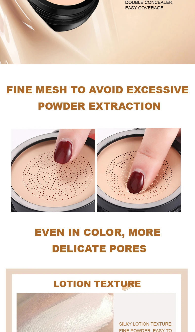 Ocheal BB Cream Air Cushion Compact Make Up Foundation Concealer Cream for Face Cosmetics Makeup Mushroom Head Puff