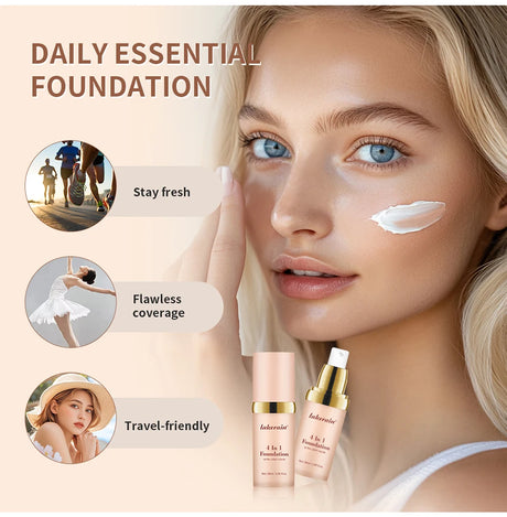 SPF30+Color Changing Foundation 4 in 1 Sun Liquid Moisture Waterproof Nourishes Coverage for All Skin Types Free Puff