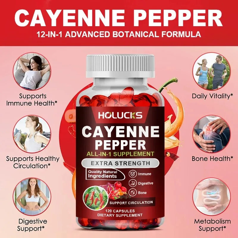 Cayenne Pepper Capsules, with Vitamin D3 K2, Blood Circulation, Promote Digestion, Boost Metabolism, Support Joint, Bone Health