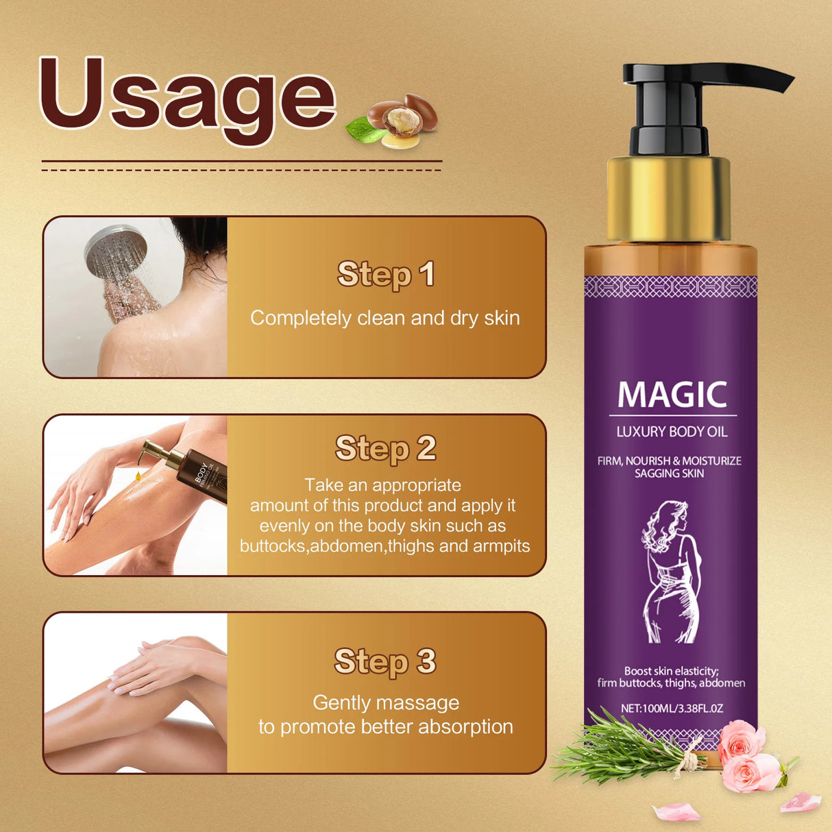 Tightening Body Oil Lightening Improve Dry Brightening Nourishing Lifting Firming Smooth Anti Cellulite Skin Care Massage Care