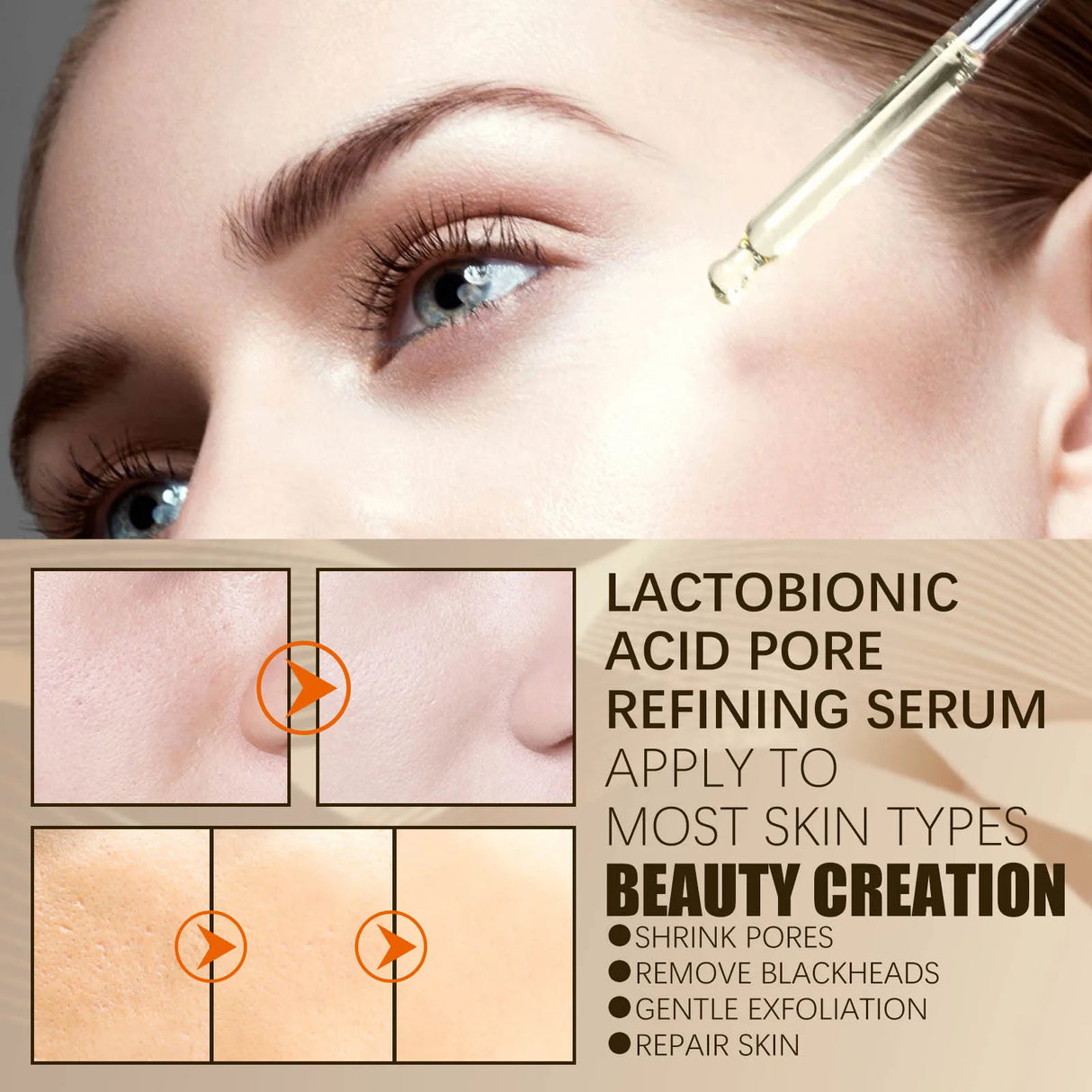 EELHOE Lactobionic Acid Pore Shrink Face Serum Skin Repair Remove Blackheads Acne Skin Care Lasting Moisturizing Korean Cosmetic