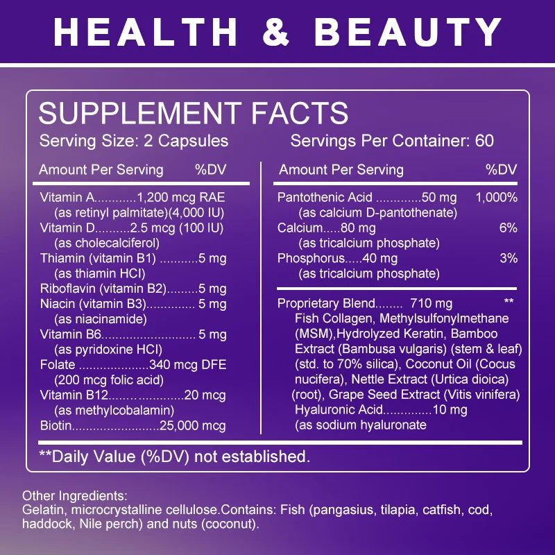Free Sipping Biotin & Collagen Supplement Nails,Shiny Hair, Skin,Vegetarian Capsules Beauty Health