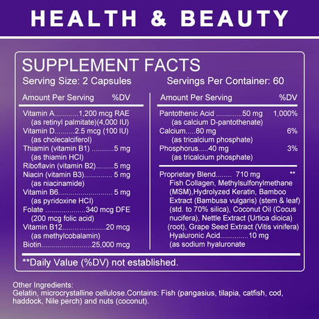 Free Sipping Biotin & Collagen Supplement Nails,Shiny Hair, Skin,Vegetarian Capsules Beauty Health