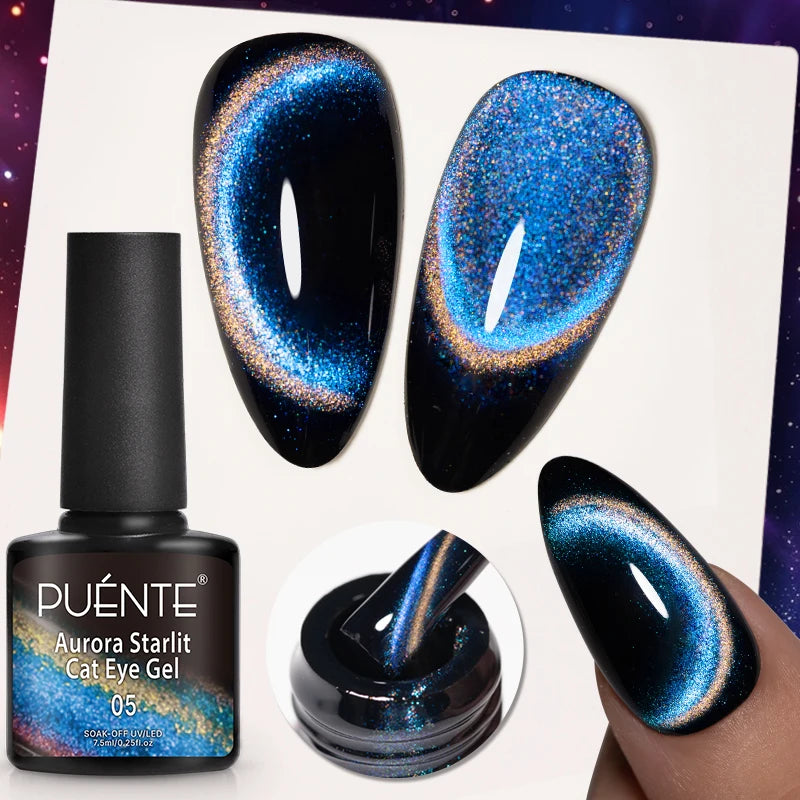 PUENTE 7.5ML Nude Shade Moonlight Cat Magnetic Gel Nail Polish Ultra-Bright Cat Eye Soak Off UV Semi-Permanent Varnish Manicure