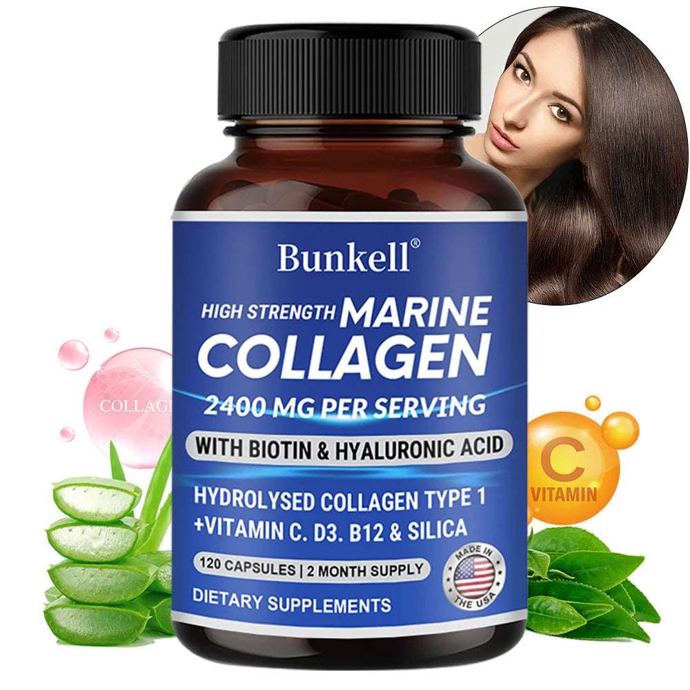 Marine Collagen 2400 Mg | Contains Hyaluronic Acid, Vitamin C and Biotin | High Strength Collagen Supplement for Men and Women