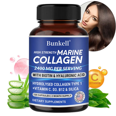 Marine Collagen 2400 Mg | Contains Hyaluronic Acid, Vitamin C and Biotin | High Strength Collagen Supplement for Men and Women