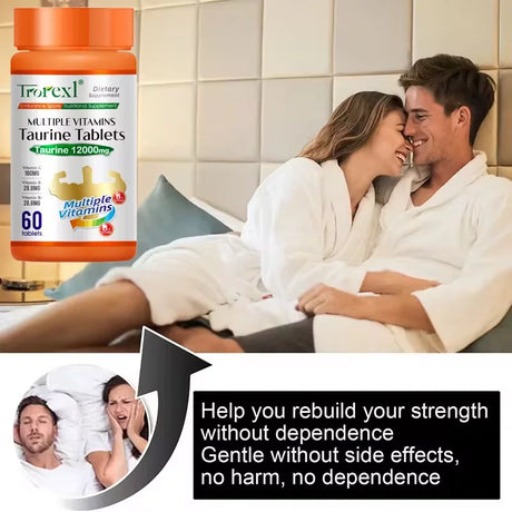 Organic Taurine Pills - 60 Tablets 100% Pure Non-GMo Supports Reproductive Health Natural Energizer