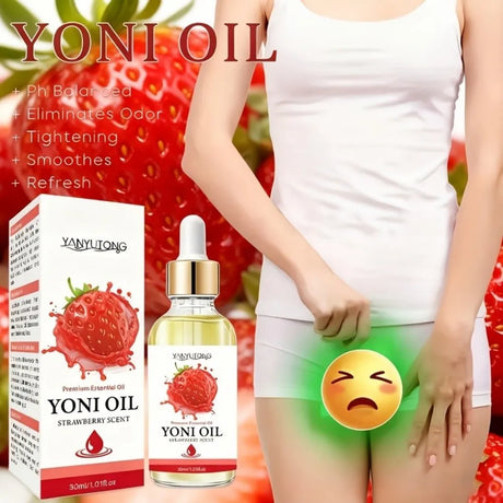 30ml Yoni Oil, Strawberry Scented, Natural & Plant-Based, PH Balance, Odor Eliminator, Feminine Care, Moisturizer