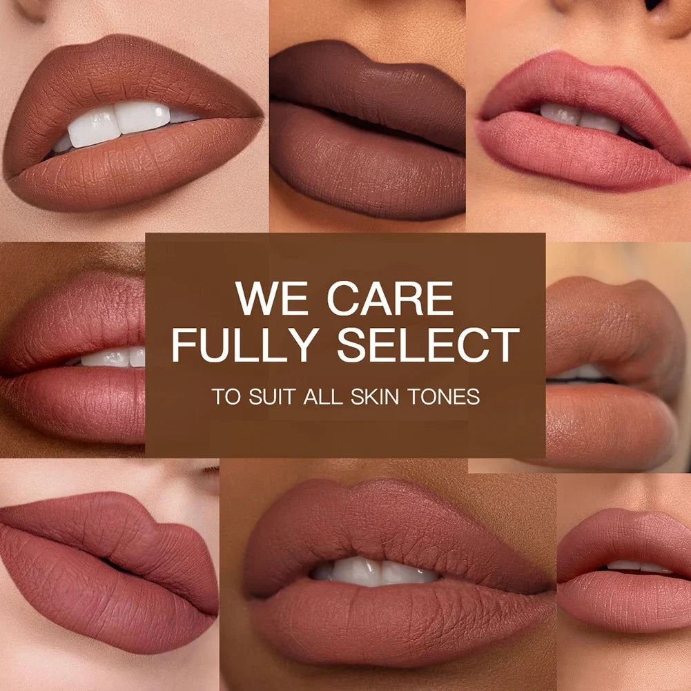 2-in-1 Lip Makeup Set, Matte Lipstick & Lip Liner Pencil, Nude Brown, Waterproof Long Lasting Tinted Lip Balm Contour Kit