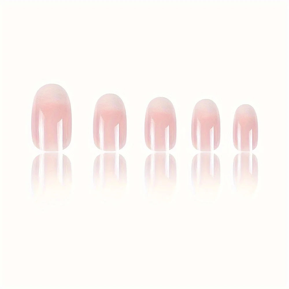 24pcs Upgrade Your Look With White Gradient Almond False Nails 1pc Nail File & 1Nail Glue Sticker Kit Nails