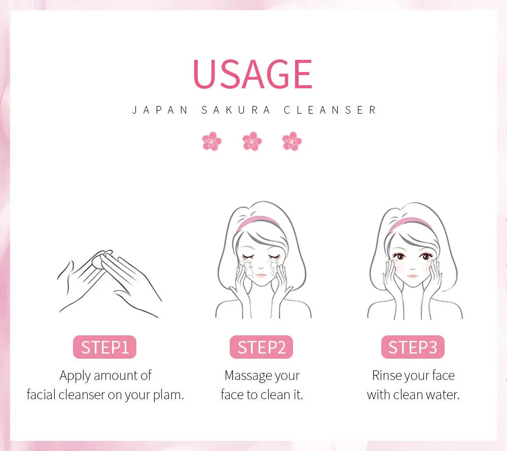 Laikou Sakura Facial Cleanser Deep Cleansing Pores Oil Control Moisturizing Brightening Face Wash Gentle For All Skin Types 50g