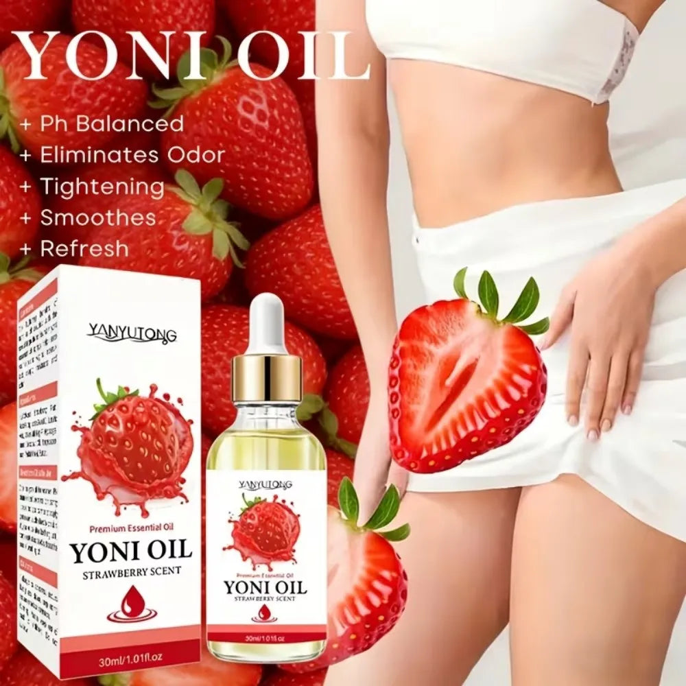 30ml Yoni Oil, Strawberry Scented, Natural & Plant-Based, PH Balance, Odor Eliminator, Feminine Care, Moisturizer