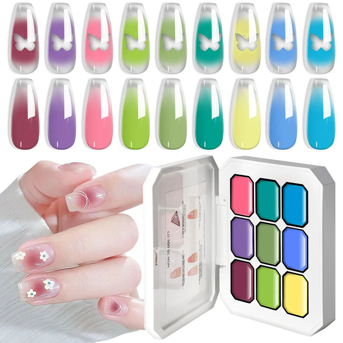 LIMEGIRL 9 Color Gradient Painting Gel Nail Art Design DIY Solid Gel Nail Polish Quickly Carved Petal Nail Painting Gel