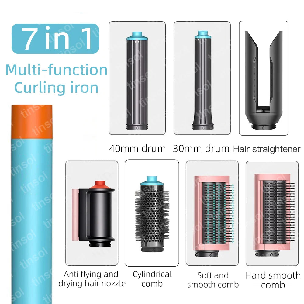 TINSOL 7 in 1 Multi-Function Hair Dryer & Styling Tool Automatic Curling Set 1300W Straightener Professional Salon Hair Dryer