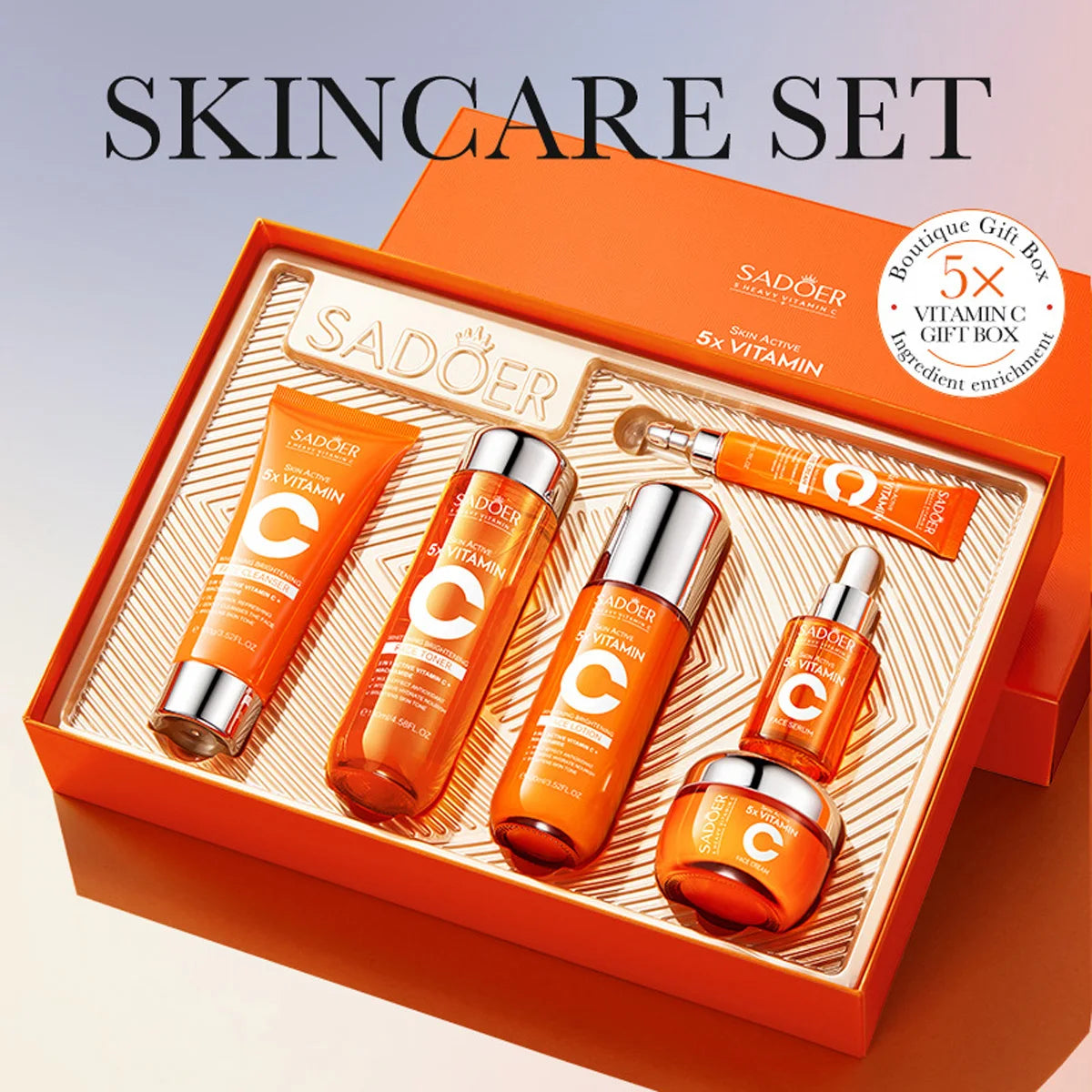 Vitamin C Skincare 6-Piece Gift Set Whitening Brightening Moisturizing And Firming – All In One A Perfect Holiday Christmas Gift