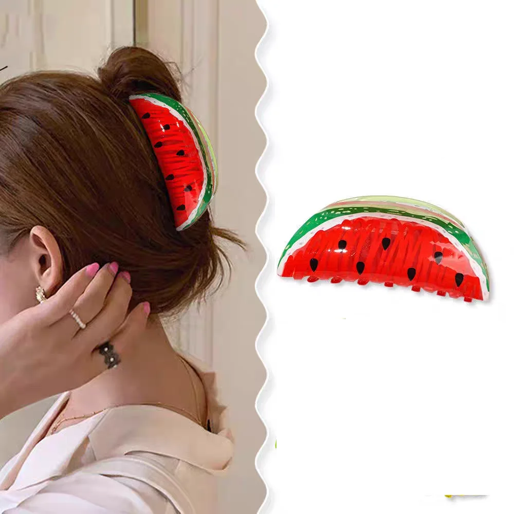 Cute Acrylic Watermelon Kiwifruit Lemon Fruits Large Size Hair Clip Claw For Women New Transparent Geometric Hair Accessories