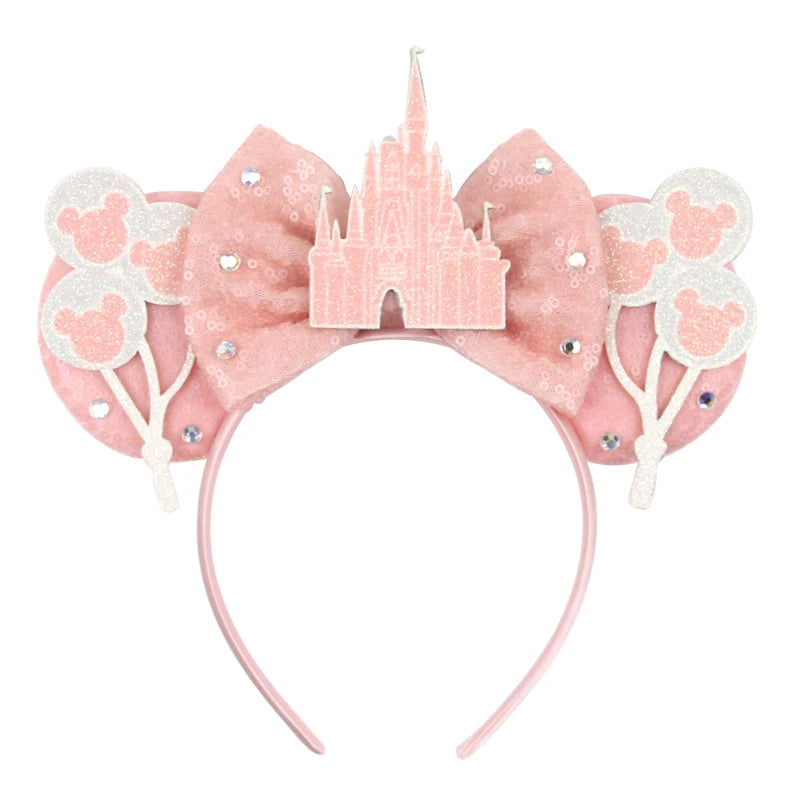 2026 Disney Trip Mickey Ears Headband For Girls Sequin Castle Bow Hairband Cartoon Character Cosplay Hair Accessories Kids Party