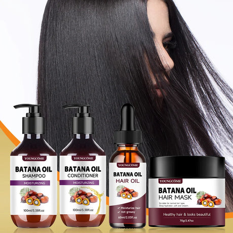 BATANA Oil Hair Care Kit - Strengthening Shampoo, Moisturizing Mask & Keratin Conditioner for All Hair Types Frizz Control