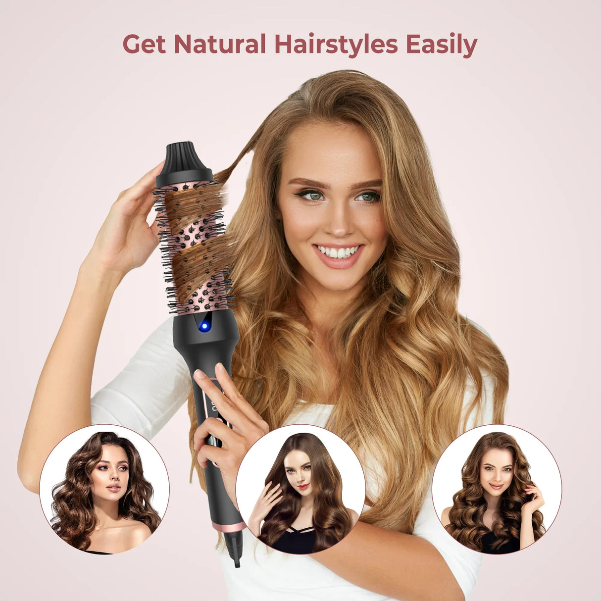 3 in1 Thermal Brush Ionic Heated Round Brush Ionic Hair Curler/Straightener with Anti-Scald Hair Curling Iron Hair Styling Tools
