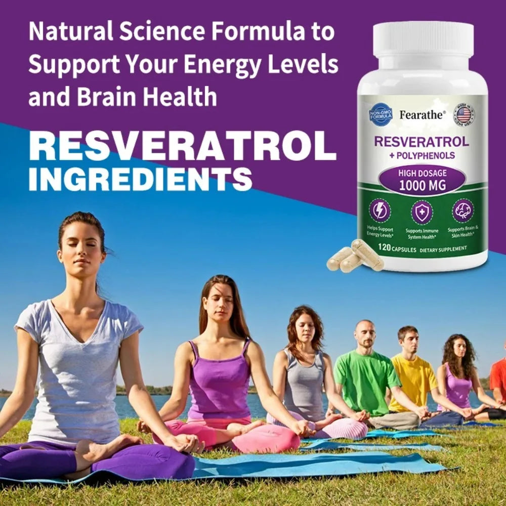 Resveratrol Supplement Capsules, Anti-aging, Antioxidant, Cardiovascular & Joint Support, Skin Health