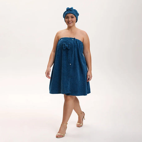 2pcs wearable Bath Towel Set, Including 1 Dry Hair Cap and 1 Bath Skirt, Soft and Absorbent, A Great Match for The Bathroom