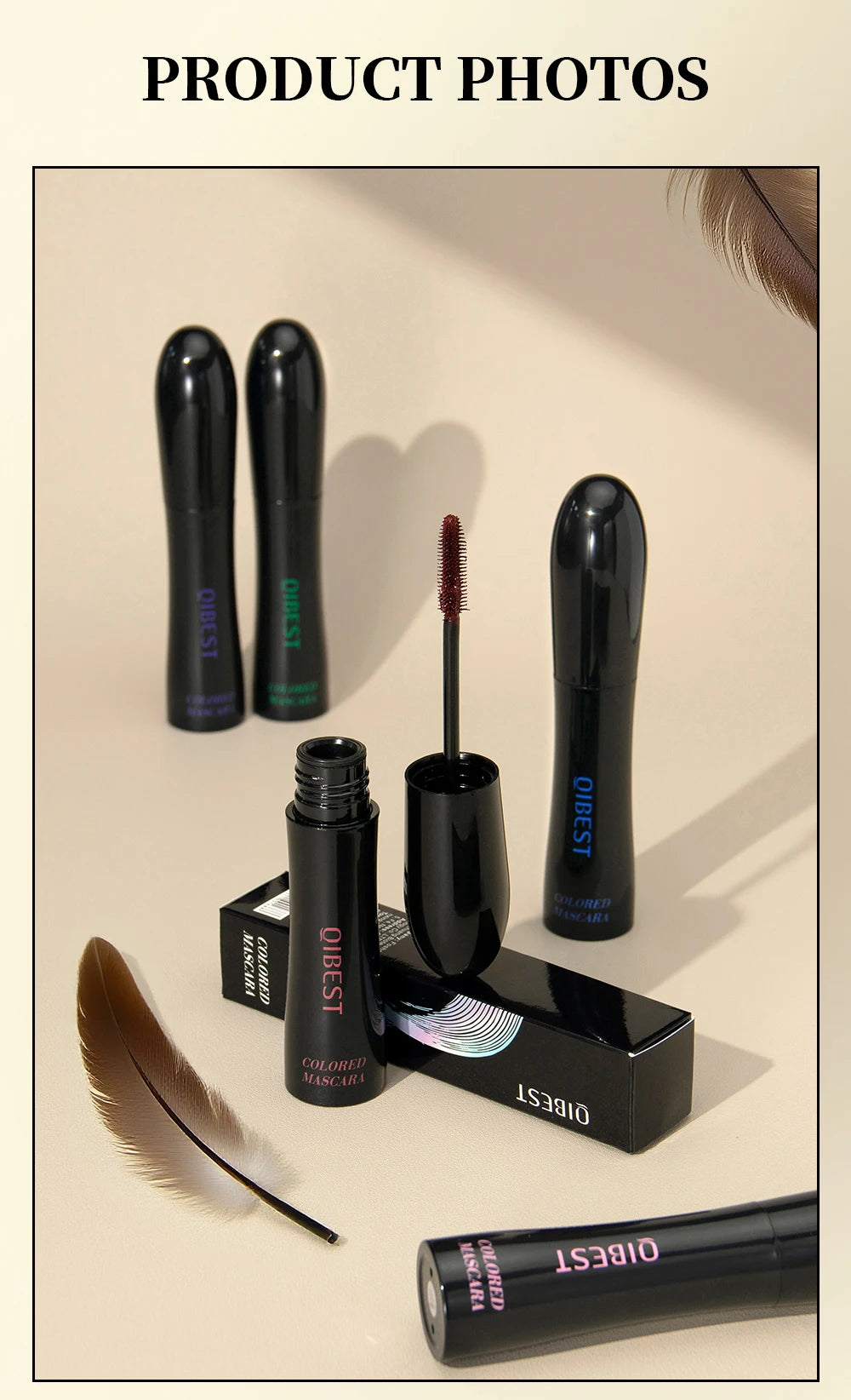 QIBEST 4D Silk Fiber Eyelash Mascara Waterproof Colorful Mascara For Eyelash Extension Thick Lift Lengthening Lasting Makeup